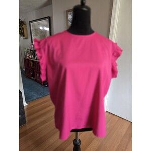 Temu Solid Rose Red (Hot Pink) Blouse Size XXL with Ruffle Sleeves